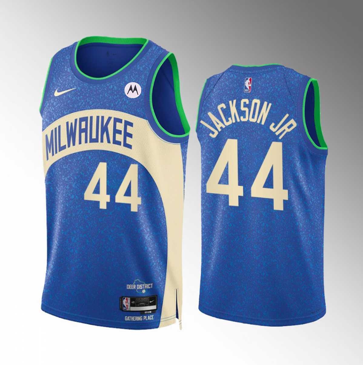 Men%27s Milwaukee Bucks #44 Andre Jackson Jr. Blue 2023-24 City Edition Stitched Basketball Jersey Dzhi->sacramento kings->NBA Jersey